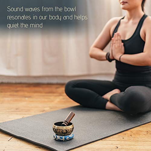 Wish Well 10.2cm(4인치) 티베트 싱잉 볼 세트, 케이스 포함, 네팔에서 제작, 블루 - color: 여행용 케이스가 포함된 골드 세트