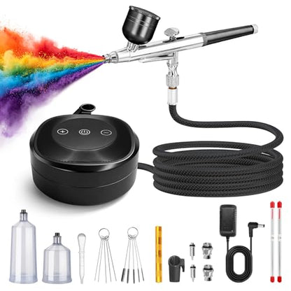 Airbrush Kit with Air Compressor,25-48 PSI Airbrush 3 Nozzles &Cleaning Set | High Pressure Air Brush Non-Clogging with 0.2/0.3/0.5mm Nozzle for Painting,Model,Nails,Cake Decorating,Makeup,Crafts