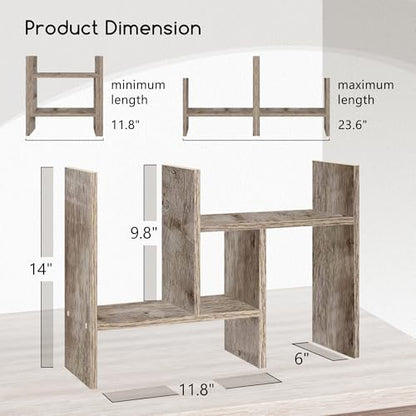 Jerry & Maggie Desktop Organizer Office Storage Rack Adjustable Wood Display Shelf Free Style Double H, Multi-Functional Mini Bookshelf for Desk Natural Stand (Gray Oak) - color: Gray Oak