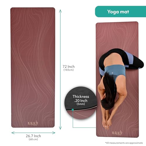 Yoga Mat Thick 5mm – Non Slip Exercise Mat Workout Surface, PU Natural Rubber Grip, Extra Large 183x68 cm Wide Design, Pilates Fitness Training, Includes Strap & Carry Bag - color: WINE