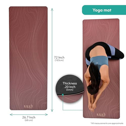 Yoga Mat Thick 5mm – Non Slip Exercise Mat Workout Surface, PU Natural Rubber Grip, Extra Large 183x68 cm Wide Design, Pilates Fitness Training, Includes Strap & Carry Bag - color: WINE