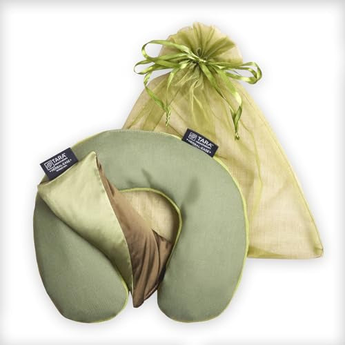TARA Spa Therapy Herbal-Ease Aromatherapy Pillow Gift Bag Set, Neck + Silk Eye Pillow, Green Olive - color: Green Olive