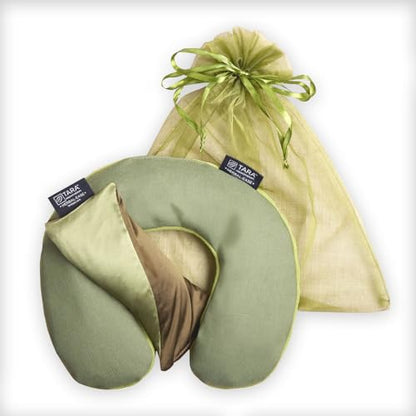 TARA Spa Therapy Herbal-Ease Aromatherapy Pillow Gift Bag Set, Neck + Silk Eye Pillow, Green Olive - color: Green Olive