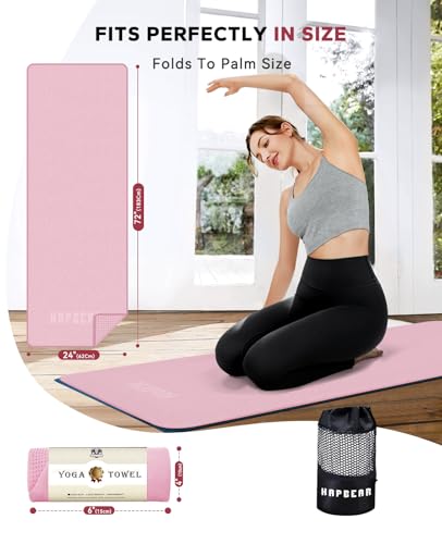 HAPBEAR Non Slip Yoga Mat Towel with Grip Dots, 72" x 24" Hot Yoga Towel - Super Absorbent Microfiber Yoga Towel for Hot Yoga, Bikram, Pilates and Gym Workout - Pink - color: Pink