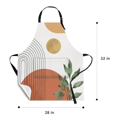 Apron with Pockets, 32x28 inch, 2 Pack, Orange Green | Boho Sun Mid Century Adjustable Bib with Pockets for Women Men Couple Lovers Chef Home Baking Gardening - color: Orange Green