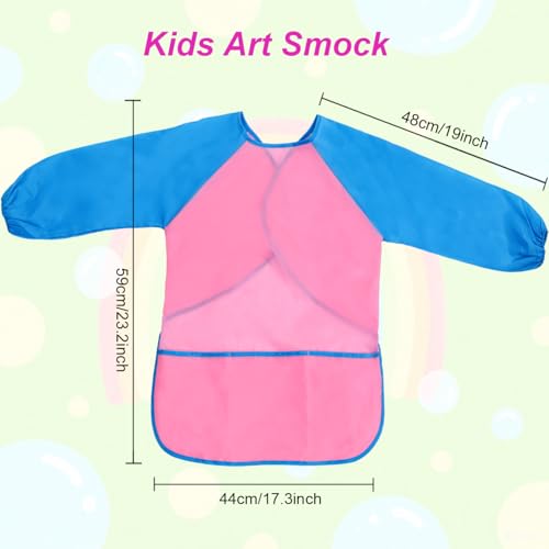 2 Pack Kids Art Smock Waterproof with Long Sleeve and 3 Roomy Pockets Artist Children Aprons for Toddlers Age 3-8 Painting Crafts（Pink） - color: 2 Pack Pink