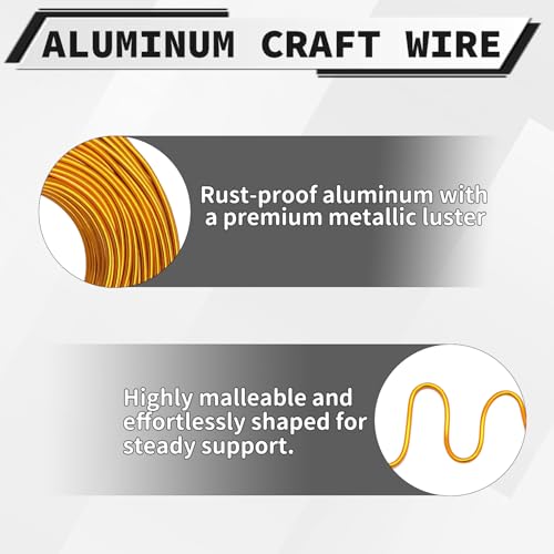 9 Gauge Aluminum Craft Wire, 100 Feet 3mm Bendable Metal Wire for Jewelry Making, Sculpting and Floral Design, Soft Armature Wire for DIY Crafts (Yellow Gold) - size: 9 Gauge(3mm), style: Yellow Gold