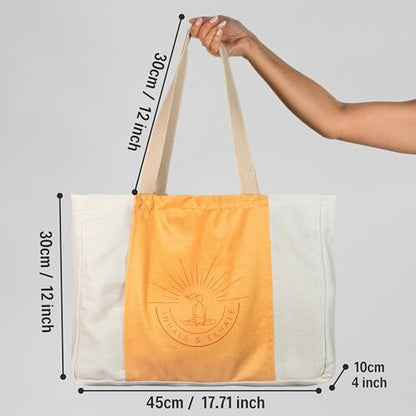 Large Canvas Yoga Tote Bag with Yoga Mats Bags Carrier - color: Beige & Orange