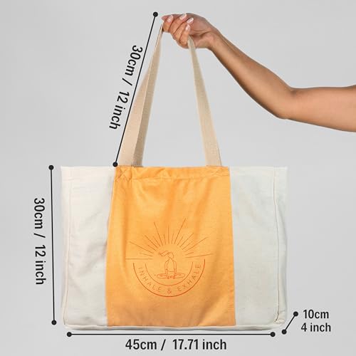 Large Canvas Yoga Tote Bag with Yoga Mats Bags Carrier - color: Beige & Orange