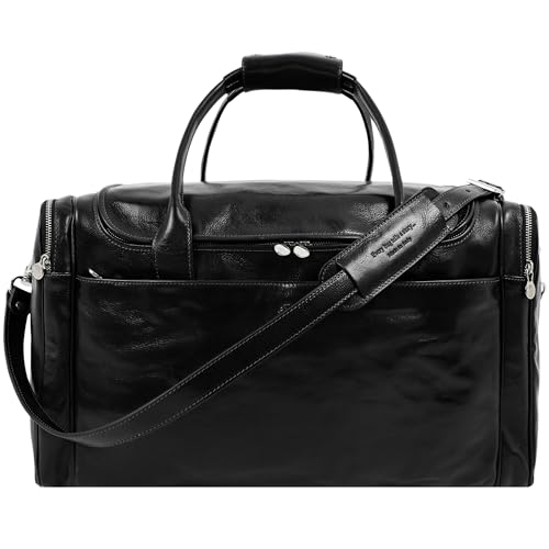 Time Resistance Leather Duffel Bag - Large Weekend Gym Travel Bag (Black) - color: Black