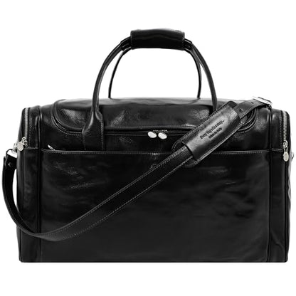 Time Resistance Leather Duffel Bag - Large Weekend Gym Travel Bag (Black) - color: Black