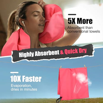 Quick Dry Travel Towel, 3 Sizes 1 Pack Camping Microfiber Towel, Lightweight Fast Drying Towels Set 60"x30", 30"x15", 15"x15" w/Bag for Gym, Beach, Hiking, Swimming, Red - color: Red