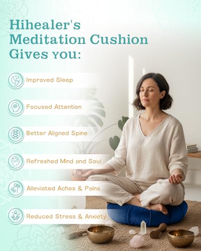 Hihealer Premium Crescent Meditation Cushion, Buckwheat Yoga Bolster Pillow - color: Blue