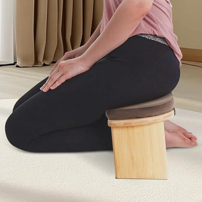 Meditation Prayer Bench, Portable Foldable & 5° Ergonomic Tilt Kneeling Meditation Yoga Stool with Cushion & Carry Bag for Home/Studio/Gym, Bamboo & Velvet Kneeling Stools (Coffee) - color: Coffee