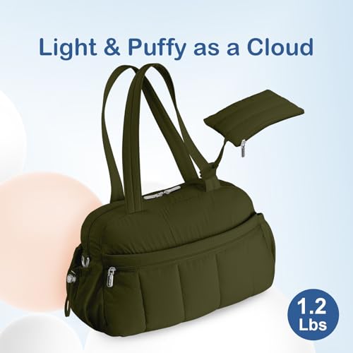 TOPDesign Travel Duffel Bag for Women, Puffer Gym Bag Sports Tote with Wet Pocket, Carry On Weekender with Luggage Sleeve (Dark Green) - color: Dark Green