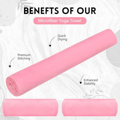 Breling 4 Pack 72" x 24" Hot Yoga Towel Non Slip Microfiber Mat Towel Sweat Absorbent Soft Pilates Mat Essentials for Hot Yoga Pilates Exercise (Pink) - color: Pink