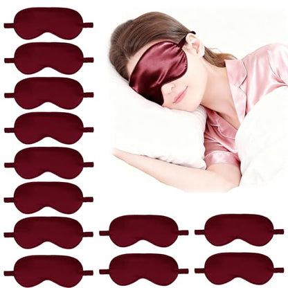 12PACK Silky Sleep Masks Satin Eye Mask Silk Eyes Cover for Sleeping Blackout Eyeshades Soft Blindfold Travel Nap Gifts - color: Burgundy