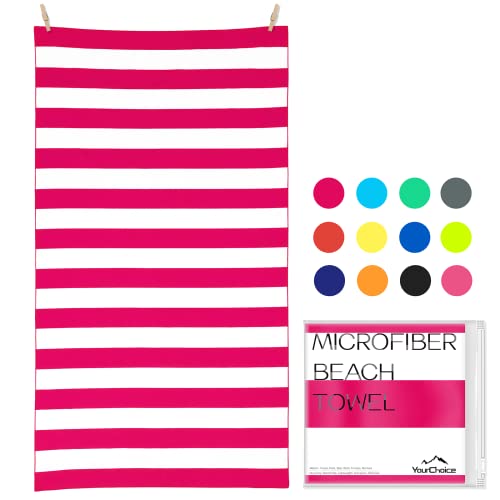 Your Choice Microfiber Beach Towel Sand-Free Quick Dry (67"x35"/60"x30") - color: O-rose Red Stripes, size: Extra Large(67x35")
