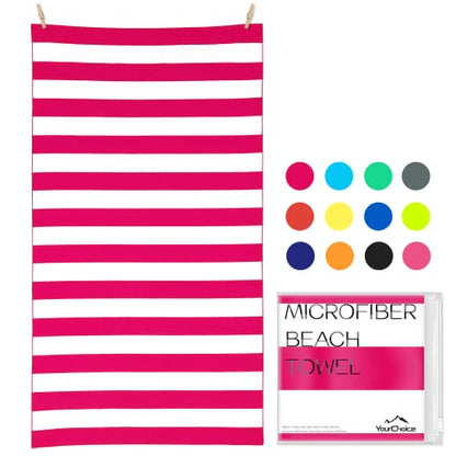 Your Choice Microfiber Beach Towel Sand-Free Quick Dry (67"x35"/60"x30") - color: O-rose Red Stripes, size: Extra Large(67x35")