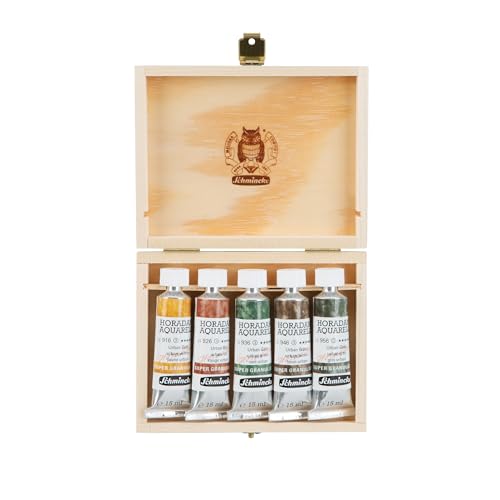 Schmincke - HORADAM® AQUARELL, Super Granulation Set Urban, 5 x 15 ml tubes, 74 893 097, wooden box, very strong granulating shades, finest, super granulating watercolors | very strong granulating watercolors - color: Urban, size: 2.54 Fl Oz (Pack of 1)