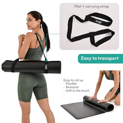 Yoga Mat 5mm Thick – Non Slip Exercise Workout Pad, PU Natural Rubber Grip, Extra Large 183x68 cm, Pilates Fitness Training, Includes Strap & Carry Bag - color: Arch Black