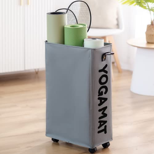 Twira Yoga Mat Storage Racks, Home Gym Storage Rack for Foam Roller, Yoga Strap and Resistance Bands, Workout Equipment Corner Storage Organizer with Wheels - color: Grey1