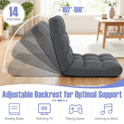 GIANTEX 14-Position Adjustable Floor Chair for Adults (Gray) - color: Grey