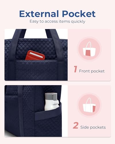 BAGSMART Crush Tote Bag for Women, 20L Puffer Work Tote with Zipper, Travel Essentials Quilted Nurse Hospital Bag - color: Navy Blue