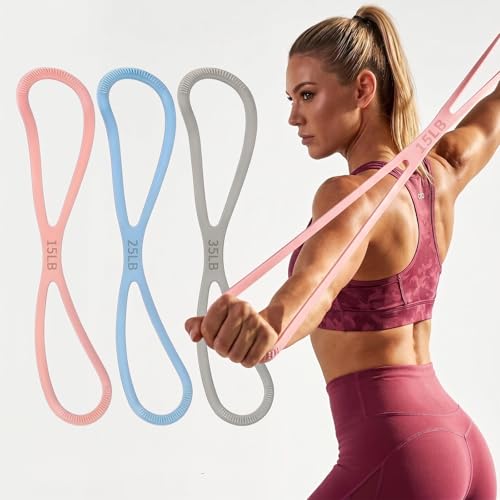 Figure 8 Silicone Resistance Band Set (15/25/35 lbs) for Exercise & Workout