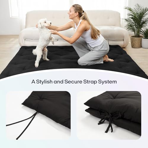 Syrinx Water Resistant Japanese Floor Mattress Futon, Full Size 75"x54" - color: Black, size: Full(75"L x 54"W x 2.5"Th)