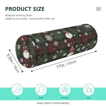 Christmas Gingham Gnome and Snowflakes Neck Roll Pillow Bolster Round Health Memory Foam Long Cervical Cylinder Pillows with Removable Washable Cover for Body Bed Legs Back Yoga - color: Christmas Gingham Gnome and Snowflakes