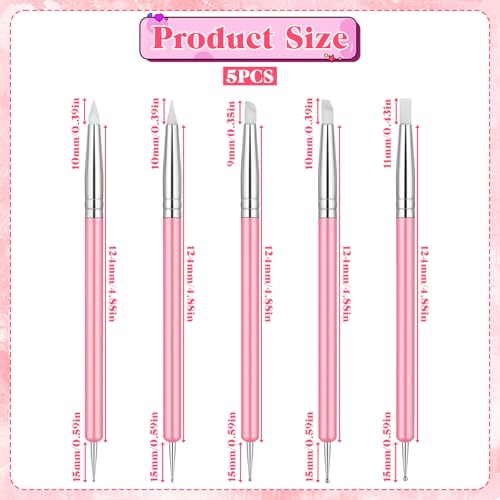 5 PCS Nail Art Sculpture Pen Dual-Ended Nail-Art Sculpture Pen Dotting Tools Nail Art Dotting Tools Pink Dual-Head Resin Nails-Art-Tools Silicone Nails Polish Brushes Modeling Painting Tool DIY Arts - color: pink