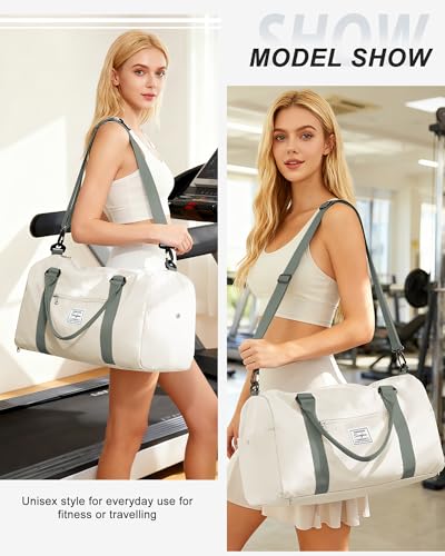 Gym Bag Womens Mens with Shoes Compartment and Wet Pocket Travel Duffel Bag for Women for Plane Sport Gym Tote Bags Swimming Yoga Waterproof Weekend Overnight Carry on Bag Hospital Holdalls - color: A11-Beige with Green