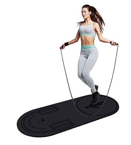 8/20/30mm Jump Rope Mat Fitness Exercise Mat Durable, Non-Slip, Workout Mats with Jump Rope & Carrying Bag for Home Gym Flooring (55"x 24") - color: Black-8mm