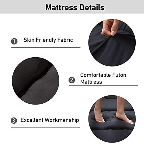 MAXYOYO Japanese Floor Mattress 4" Thick Cot Size Foldable Futon Mattress - color: Black, size: Cot