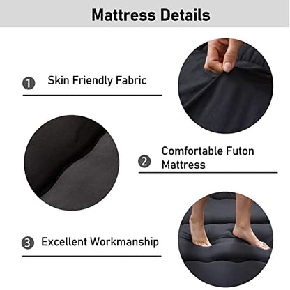 MAXYOYO Japanese Floor Mattress 4" Thick Cot Size Foldable Futon Mattress - color: Black, size: Cot