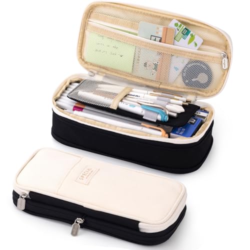 EASTHILL Big Capacity Pencil Pen Case Office College School Large Storage High Capacity Bag Pouch Holder Box Organizer Black White - color: Black White