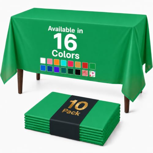 Auros 10-Pack Plastic Tablecloths, 54x108 Inch Disposable Table Covers, 8FT | Rectangle Waterproof & Throw Away Table Cloth, Easy Cleanup for Party, Wedding, Graduation, Fits 6-8ft Tables, Kelly Green - color: Kelly Green, size: 54" X 108" Rectangle