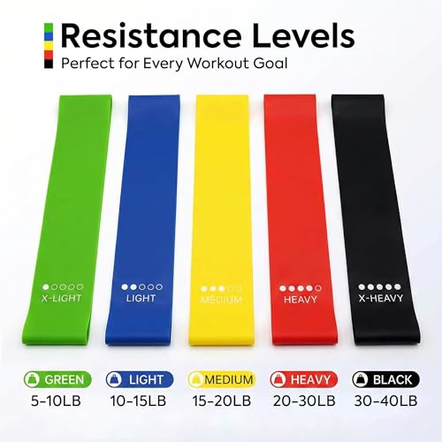 → Resistance Bands Set, 5 Levels Exercise Bands for Workout, Stretching & Physical Therapy, Latex-Free TPE Fitness Bands with Carry Bag