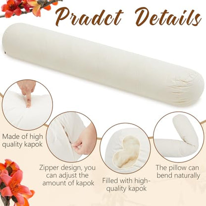 Leinuosen Organic Kapok Full Body Pillow 54" x 9" Long Tube Roll Bolster for Adults, Adjustable Height Firm Support for Side Sleeping, Pregnant Women, Kapok Filling
