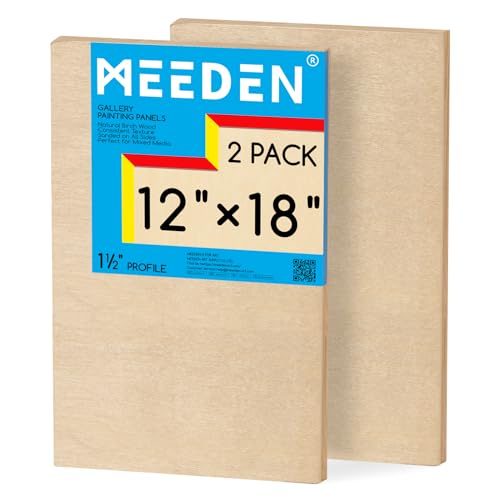 MEEDEN Unfinished Wood Canvas Board:12x18 Canvas Panel Pack of 2 | 1-1/2" Deep Wooden Panel Board, Blank Cradled Wood Art Board for Painting - Rectangle - size: 12"x18"- 2 Pack