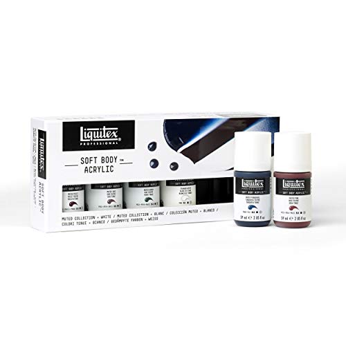 Liquitex Soft Body Acrylic Paint, 6 x 59ml (2-oz), Muted Collection + White | Low Viscosity, Highly Pigmented, Satin Finish, Retains Subtle Brush Strokes, Great Surface Coverage, Highly Versatile - style: Muted Collection 6 x 59ml (2-oz)