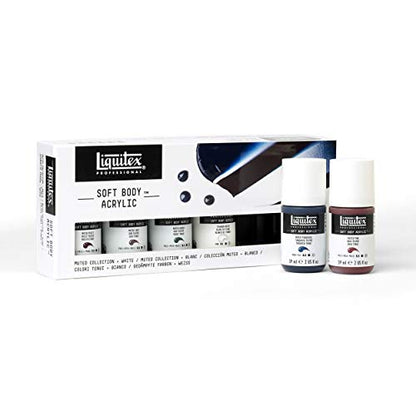 Liquitex Soft Body Acrylic Paint, 6 x 59ml (2-oz), Muted Collection + White | Low Viscosity, Highly Pigmented, Satin Finish, Retains Subtle Brush Strokes, Great Surface Coverage, Highly Versatile - style: Muted Collection 6 x 59ml (2-oz)