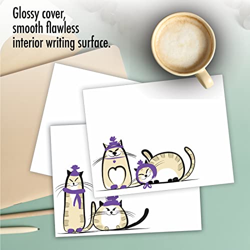 The Best Card Company - 10 Blank Yoga Note Cards (4x 5.12 Inch) - Boxed Notecards with Envelopes, Cute Animal Cards, Zen Assortment - Purple Purrs M3966 - style: Purple Purrs