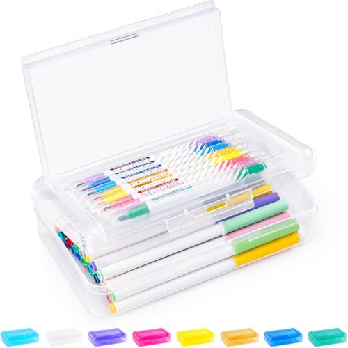 Sooez Double Layer Pencil Box, Large Hard Pencil Case Organizer, Clear Box | Plastic Crayon Box for Girls and Boys, Colored Marker Organizer, Small Plastic Containers/Bins with Lids, Art Supply Storage - color: Clear