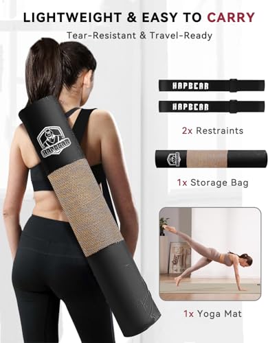 HAPBEAR Extra Large Yoga Mat (84''x30'') - 1/4'' Thick Durable Natural Linen, Non-Slip & Tear-Resistant - Perfect for Home Yoga Workouts, Meditation, Pilates, Floor Exercises & Fitness - Free Carrying Bag Included