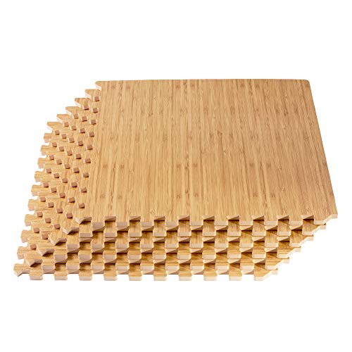 Forest Floor 3/8 Inch Thick Printed Foam Tiles, Premium Wood Grain Interlocking Foam Floor Mats, Anti-Fatigue Flooring – Stylish Flooring Solution - color: Light Bamboo, style: 100 Sq Ft