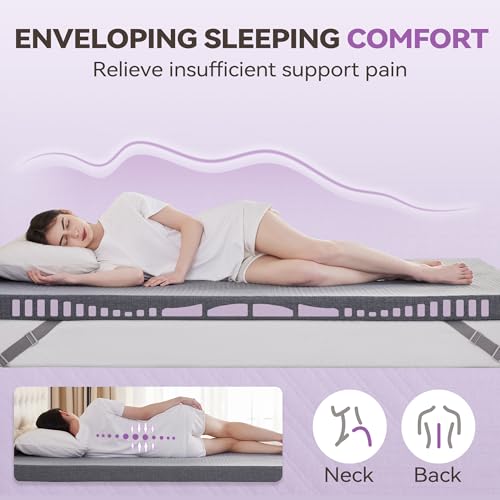 BDEUS 3.8 inch Extra Firm Memory Foam Mattress Topper Twin XL Size, Supportive Mattress Pad for College Dorm Room, Foam Bed Topper with Senior Grey Cover, 39 × 80 Inch - size: Twin XL, style: 3.8 inch