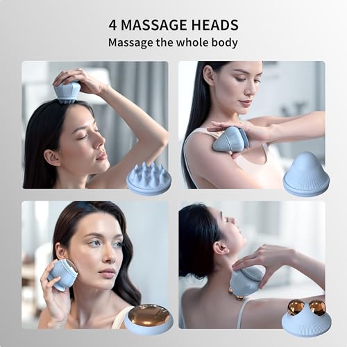 PROIRON Massage Ball with Suction Cup Pinpoint Deep Tissue Muscle Knot & Sore Relief, Vibration & Heating Trigger Point Massage Tool for Back Neck, Self-Massage Tool,4 Massage Heads - color: Blue(4 Heads)
