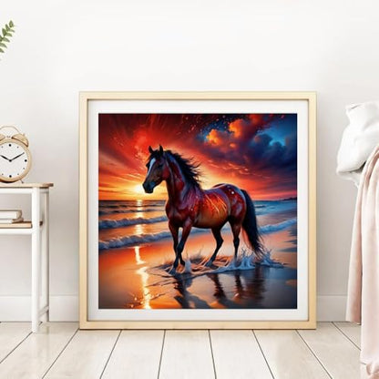 KTHOFCY 5D DIY Animal Horse Diamond Painting Kits for Adults,Beach Flaming Hoof Royal Horse Full Drill Embroidery Stitch Crystal Rhinestone Paintings Arts Wall Decor Painting Dots Kits 11.8X11.8inch